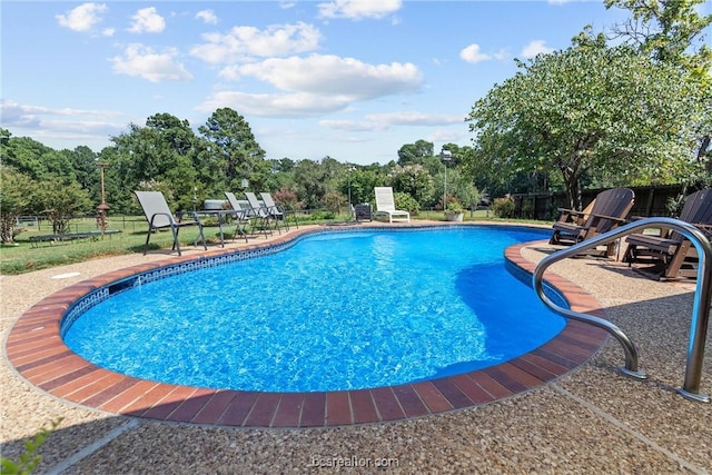 view of swimming pool with a patio