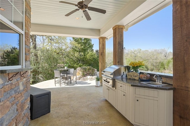 1650 Bird Pond Rd, College Station, TX 77845 - view of patio / terrace with outdoor dining space, a sink, and ceiling fan