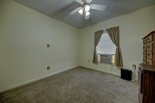 empty room featuring ceiling fan, light carpet, and cooling unit