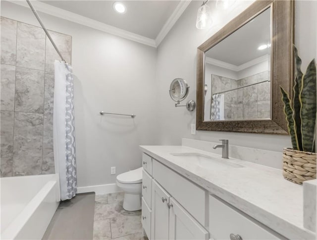 4813 Coopers Hawk Dr, College Station, TX 77845 - bathroom featuring ornamental molding, toilet, vanity, baseboards, and recessed lighting