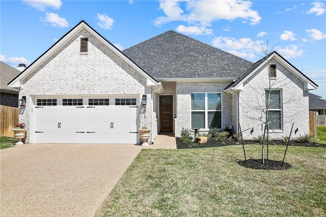 view of front of house with a garage and a front yard