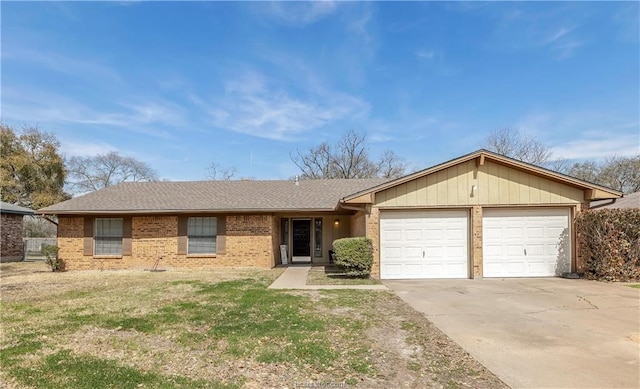 single story home with a front lawn and a garage