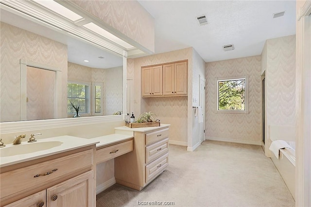 bathroom featuring vanity and separate shower and tub