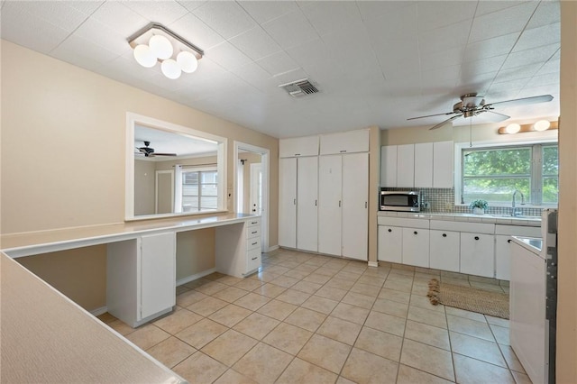 1210 Munson Ave, College Station, TX 77840 - kitchen featuring stainless steel microwave, a ceiling fan, light countertops, and plenty of natural light