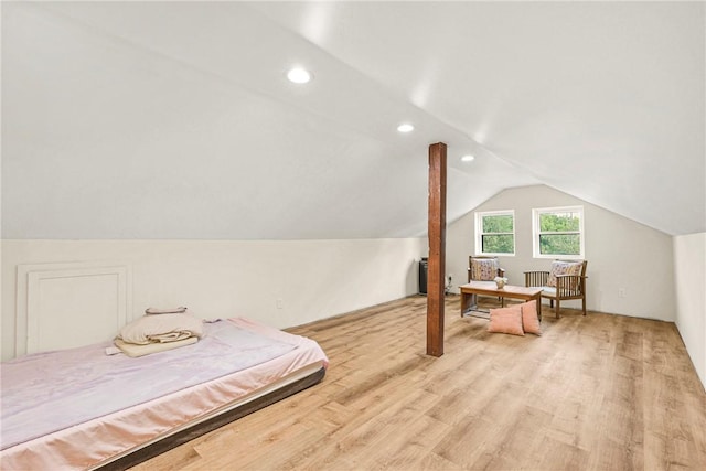 6508 Old Independence Rd, Brenham, TX 77833 - bedroom featuring vaulted ceiling, light wood finished floors, and recessed lighting