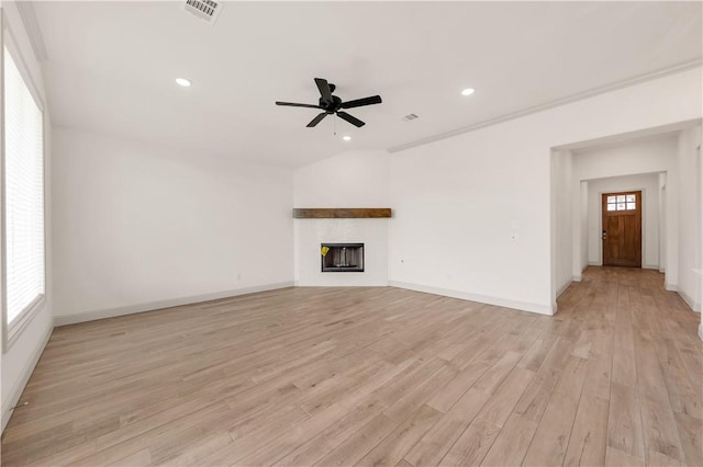 1615 Briscoe Manor Ct, College Station, TX 77845 - unfurnished living room featuring a ceiling fan, recessed lighting, baseboards, visible vents, and light wood-style floors