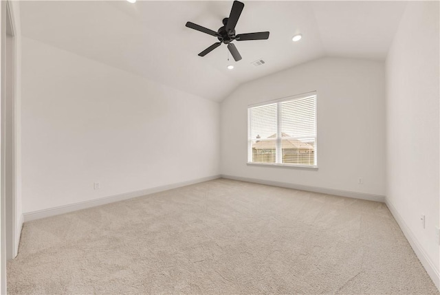 1615 Briscoe Manor Ct, College Station, TX 77845 - interior space with lofted ceiling, visible vents, recessed lighting, a ceiling fan, and baseboards