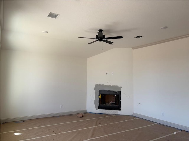 unfurnished living room with ceiling fan