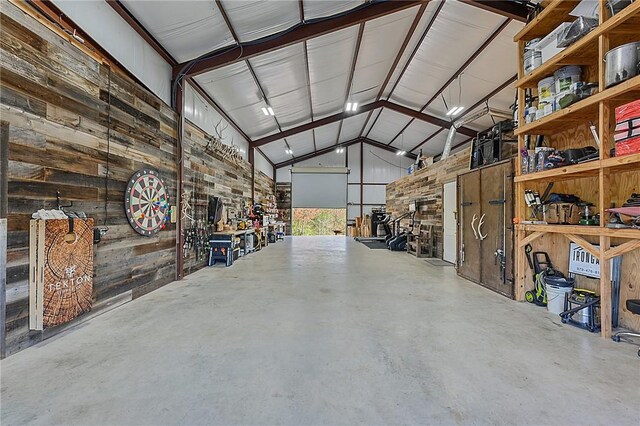 garage with wooden walls