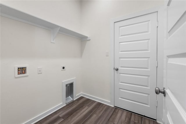 laundry area featuring hookup for a washing machine, electric dryer hookup, and dark wood-type flooring