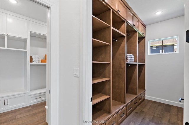 mudroom featuring dark hardwood / wood-style flooring