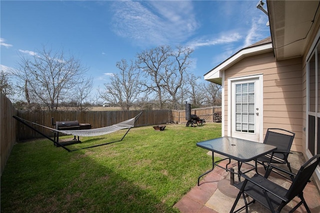 view of yard with a patio and a fenced backyard