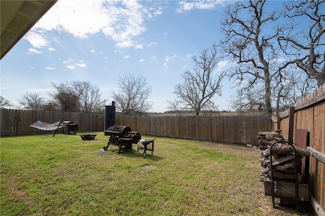 view of yard with a fenced backyard