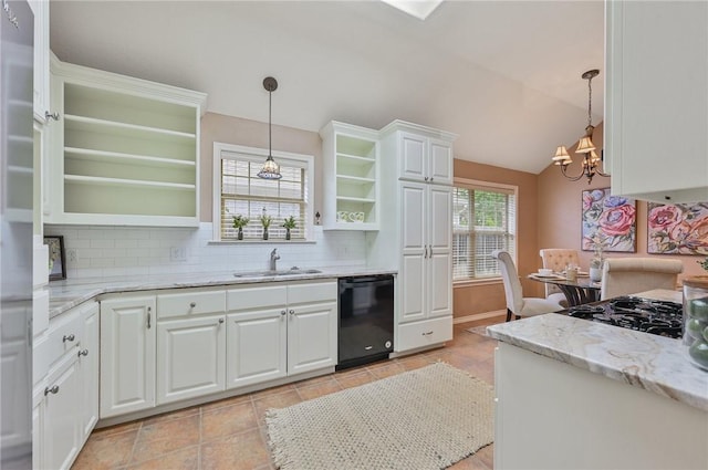 kitchen with white cabinetry, sink, pendant lighting, and black dishwasher