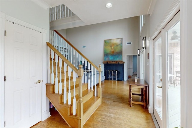 stairway featuring hardwood / wood-style floors