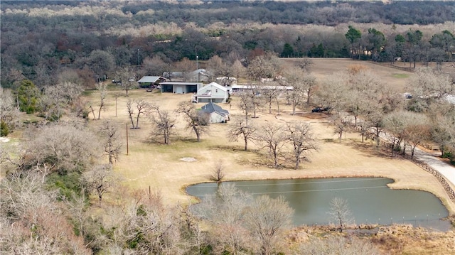 bird's eye view with a water view and a rural view