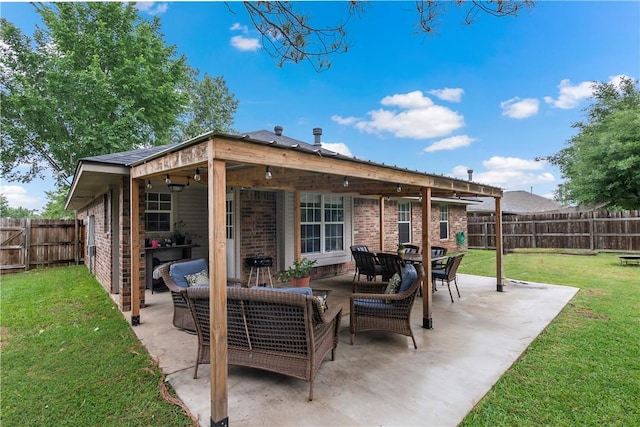 view of patio featuring an outdoor hangout area and a fenced backyard