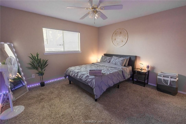 bedroom with carpet flooring and ceiling fan