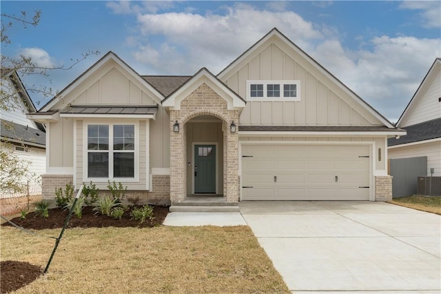 view of front of property with cooling unit and a front lawn