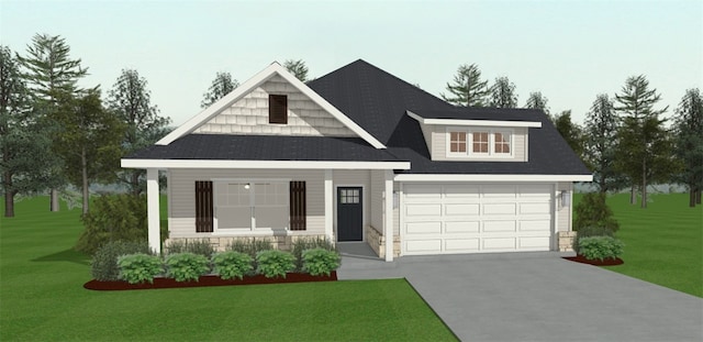 1937 Pinemont View Dr, Bryan, TX 77807 - view of front facade featuring concrete driveway, a front lawn, a garage, and stone siding