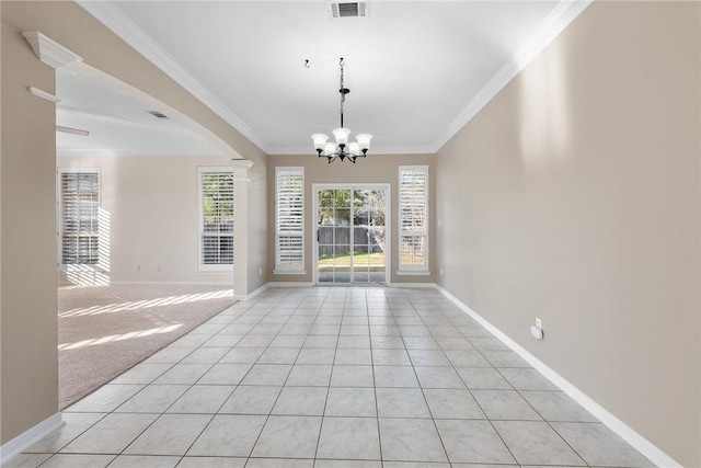 5115 Bellerive Bend Dr, College Station, TX 77845 - spare room with a chandelier, crown molding, baseboards, and light tile patterned floors