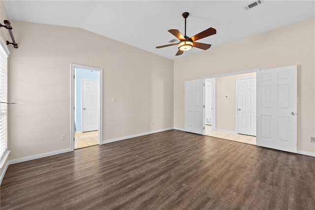 5115 Bellerive Bend Dr, College Station, TX 77845 - unfurnished bedroom with wood finished floors, lofted ceiling, baseboards, and ceiling fan