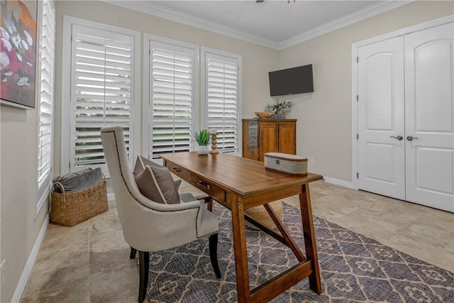 4920 Whistling Straits Loop, College Station, TX 77845 - office area with baseboards and ornamental molding
