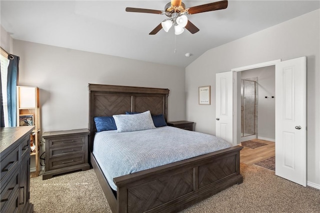 2072 Chief St, Bryan, TX 77807 - bedroom with lofted ceiling, a ceiling fan, and light colored carpet