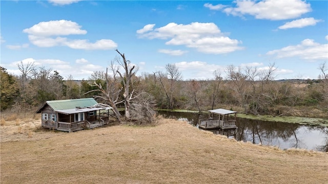 view of yard with a water view