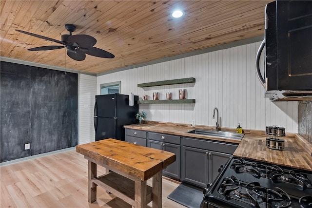 kitchen featuring sink, wooden ceiling, and butcher block countertops