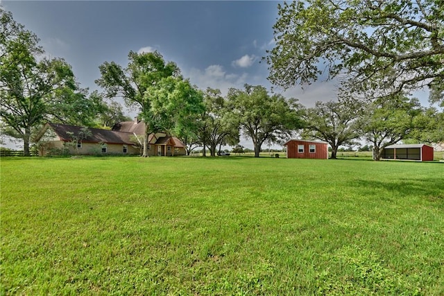 view of yard featuring a storage unit