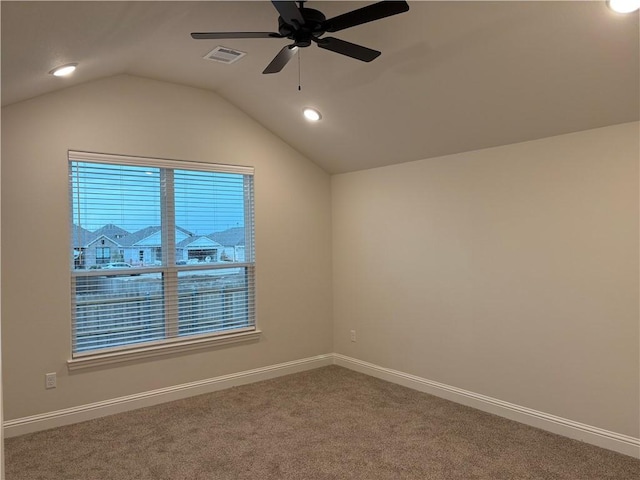 additional living space with carpet, ceiling fan, and lofted ceiling