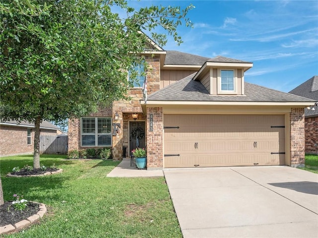 4143 Shallow Creek Loop, College Station, TX 77845 - traditional home featuring a garage, concrete driveway, roof with shingles, brick siding, and stone siding