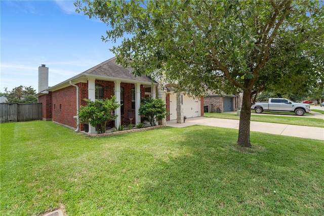 4205 Cripple Creek Ct, College Station, TX 77845 - view of front of home with concrete driveway, brick siding, a chimney, a garage, and a shingled roof