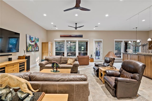 living room with a chandelier