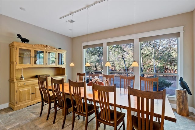 dining space featuring a wealth of natural light and rail lighting