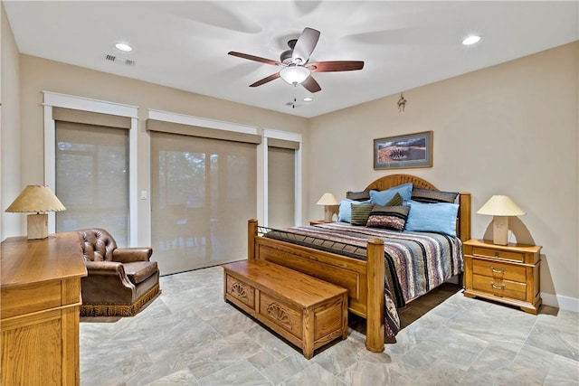 bedroom featuring ceiling fan