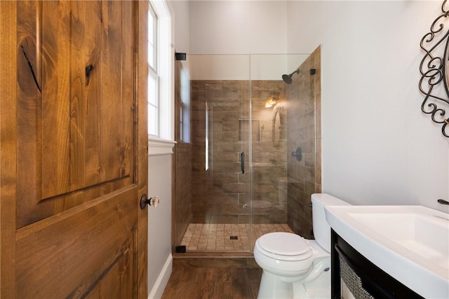 17288 Indian Lakes Dr, College Station, TX 77845 - full bath with a stall shower, vanity, and wood finished floors
