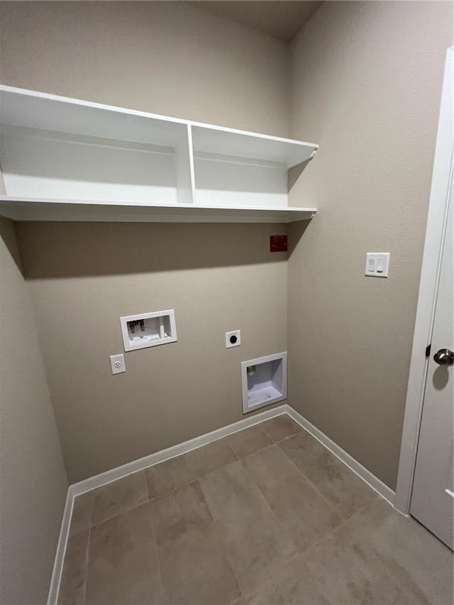 clothes washing area with electric dryer hookup and hookup for a washing machine