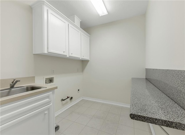 laundry room with sink, cabinets, washer hookup, hookup for an electric dryer, and hookup for a gas dryer