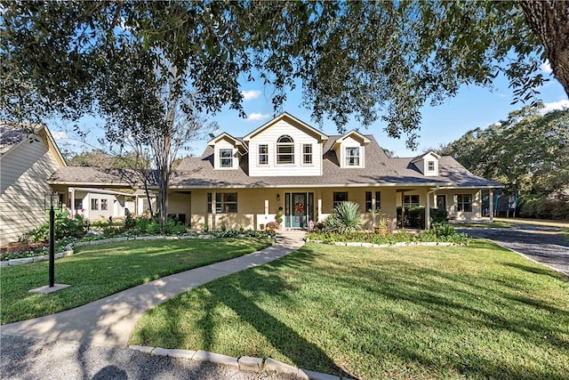 view of front of home with a front lawn