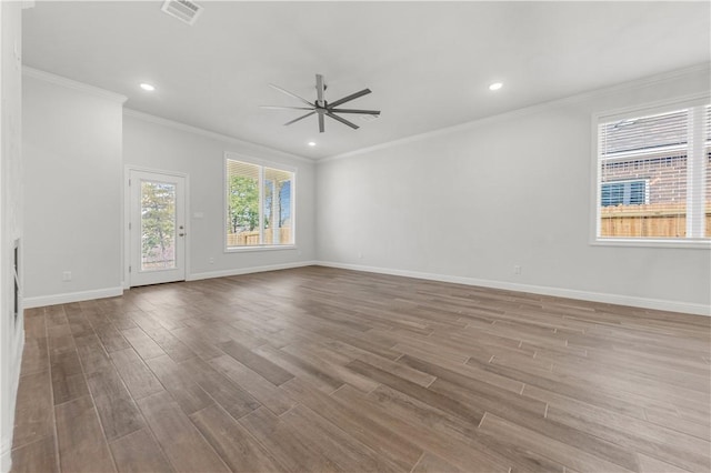 3702 Archer Falls Ct, College Station, TX 77845 - unfurnished room featuring ceiling fan, wood finished floors, crown molding, and recessed lighting