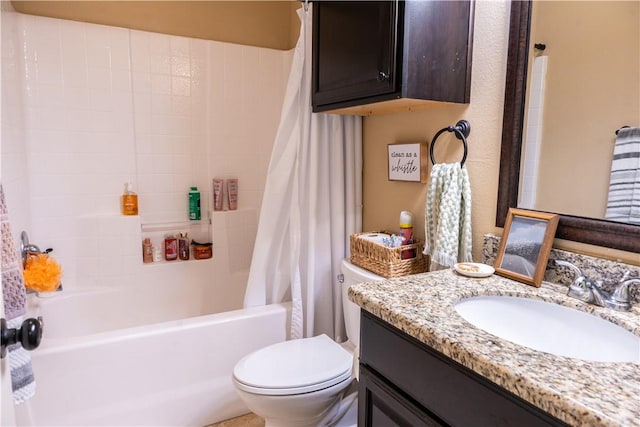 full bathroom with vanity, toilet, and shower / bath combo