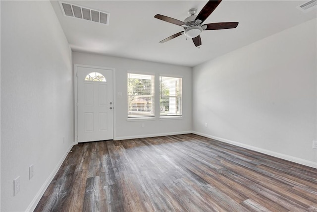 entryway featuring dark hardwood / wood-style floors and ceiling fan