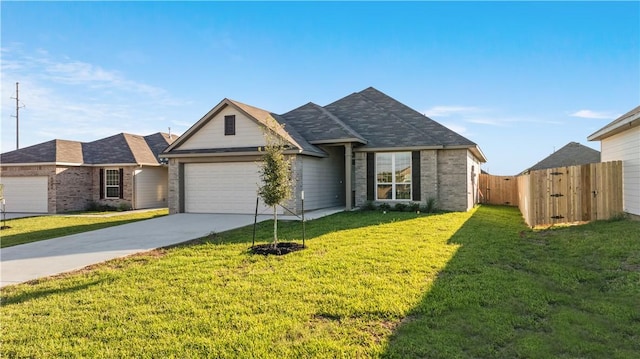 ranch-style home featuring a front yard and a garage