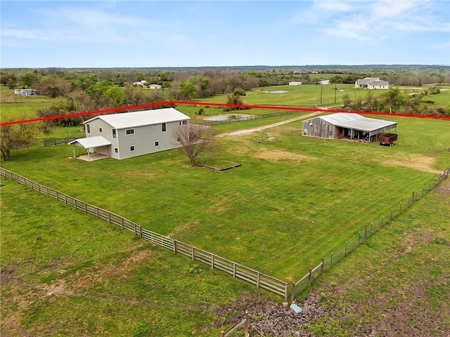 aerial view featuring a rural view