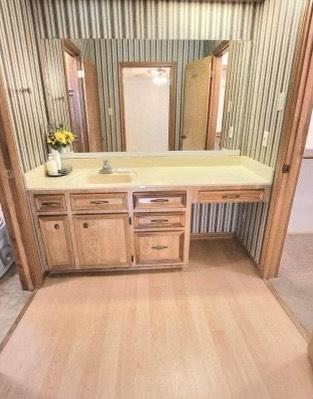 1706 Shawnee St, Navasota, TX 77868 - bathroom featuring radiator heating unit, vanity, and wood finished floors