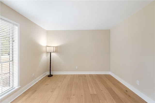 spare room featuring plenty of natural light and light hardwood / wood-style flooring