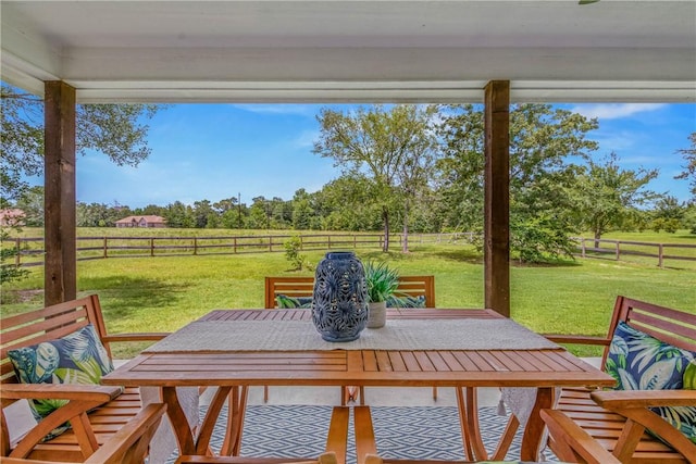 9868 Albert Dr, Iola, TX 77861 - fenced backyard featuring outdoor dining space, a view of countryside, and view of scattered trees