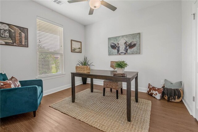 9868 Albert Dr, Iola, TX 77861 - office featuring ceiling fan and wood finished floors
